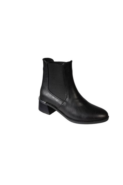 Yazkiş Women's Black Leather Boots with Elastic Sides, 4cm Thick Heel, 14cm Ankle Length, Flat Sole