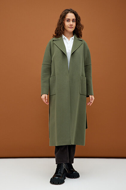 Yeşil Modern Oversize Geniş Cepli Palto