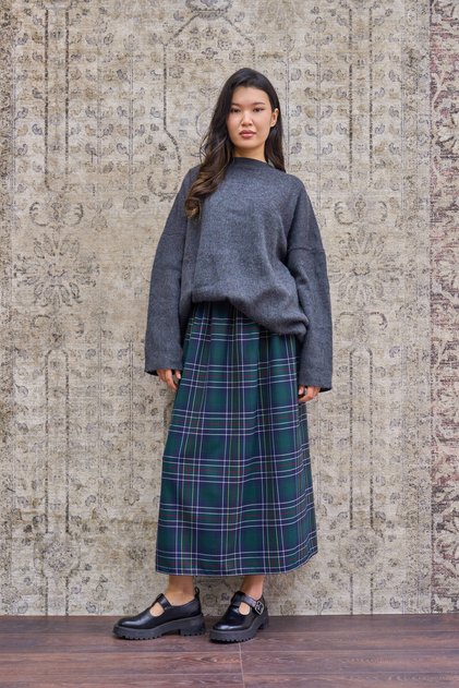 Green Plaid Gathered Skirt