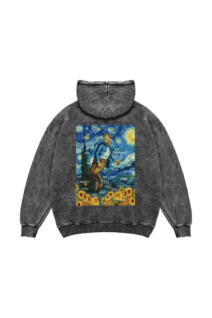 Vincent's World Printed Oversized Unisex Washable Black Hoodie