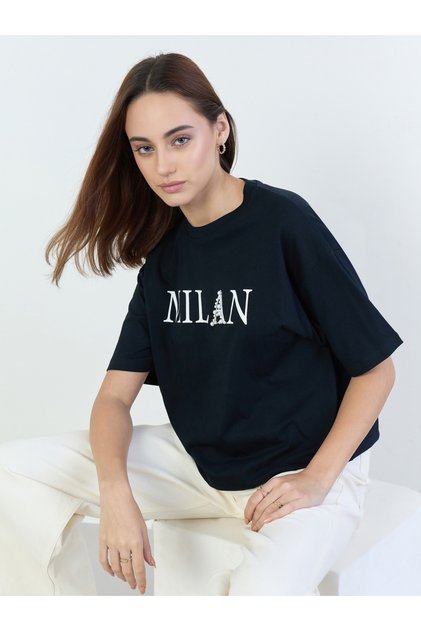 Black Oversized Slogan Print T-Shirt