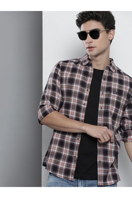 Men Navy Blue Checkered Shirt