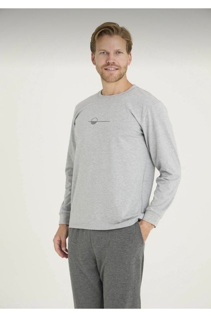 Men's Long Sleeve Crew Neck Cuffed Modal-Cotton Fabric Pajama Set