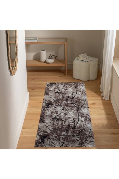 Covor Antiderapant Alara, Maro cu Negru, Poliester, 80 x 150 cm