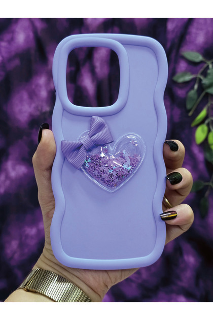 Redmi 15C 4g Compatible Heart and Ribbon Star Glitter Lilac Phone Case