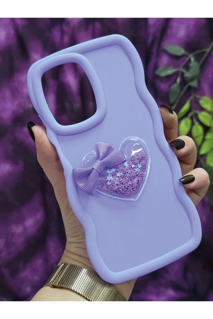 Xiaomi Redmi Note 12 Pro 5g Compatible Heart and Ribbon Star Glitter Lilac Phone Case