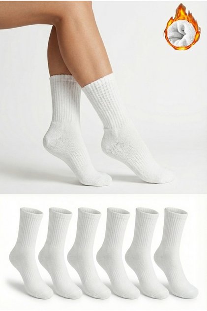 Women's White 6-Piece Thermal Cotton Towel Bottom Long Socks Premium Boxed Socks