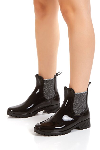 Ducie London Silvery Black Rain Boots