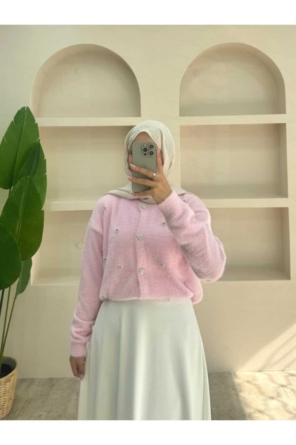 Pearl Detailed Angora Cardigan
