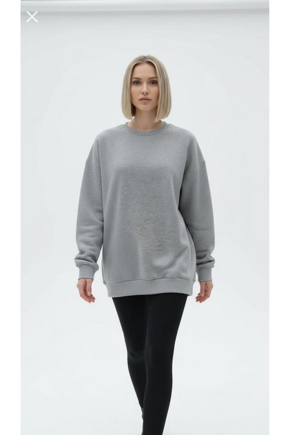 Oversized Wide Fit Crew Neck Plain Basic Sweatshirt Gray