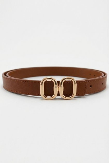 Stylish Buckle Women's Brown Thin Faux Leather Belt 2.5cm - Dress & Pants Matching - Mfr5004