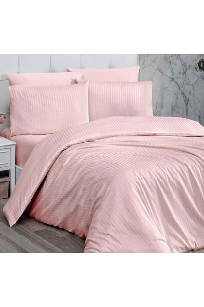 Satin Striped Orange Double Duvet Cover Set