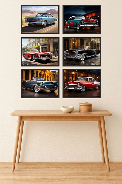 Classic Car Themed 6-Piece Wall Painting Set – Retro Vintage Car Poster Decoration