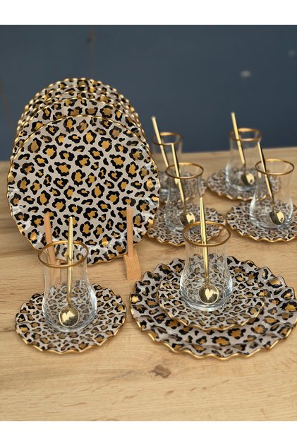 6-Person 24-Piece Leopard Patterned Cake Plate Tea Set