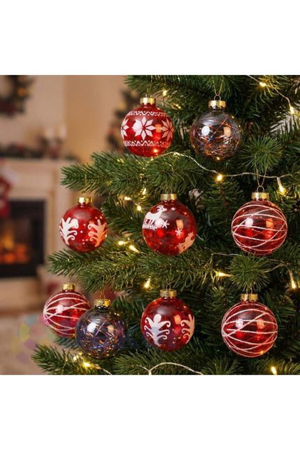 Red Christmas Tree Ball 8 cm Set of 12