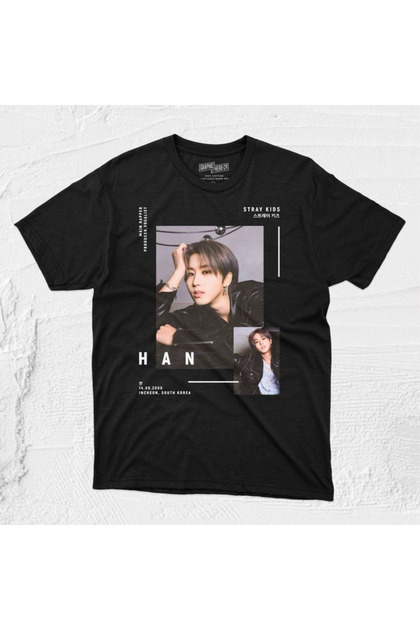 barsdepo HAN STRAY KIDS Baskılı Tişört, Oversize Unisex Tişört