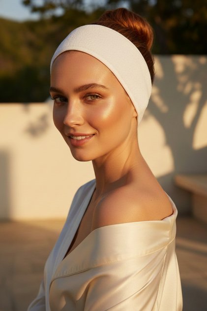 Premium Non-Slip Makeup Headband - 100% Cotton Soft Adjustable Facial Skin Hair Care Bandana White
