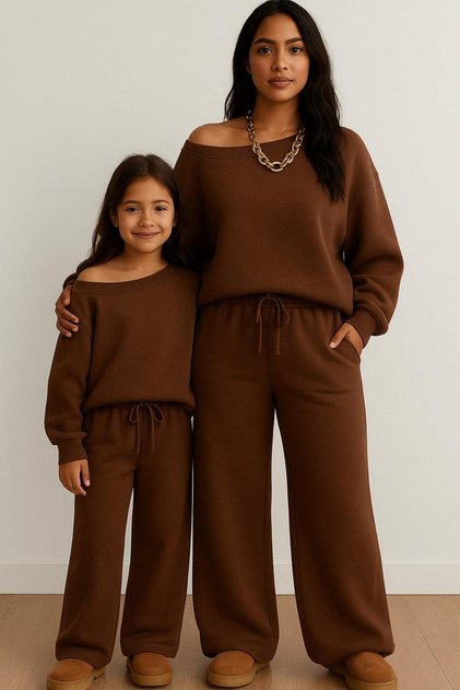 ANNE/KIZ KOMBİNİ KAYIKYAKA SWEAT BOL PAÇA PANTOLON(KOMBİN OLUŞTURMAK İÇİN SEPETE İKİ ADET EKLEYİNİZ)