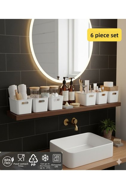 Bath 6 Pieces Bathroom Organizer White Color Plastic Multi-Purpose Cabinet Organizer