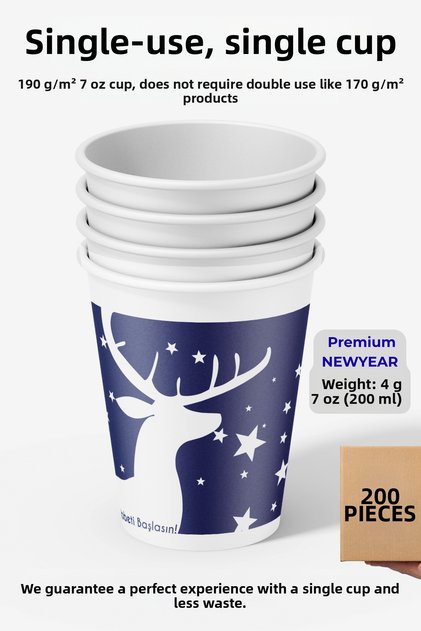 7 oz Paper Cups (200 ml) - 200 Pieces - Blue Colored Office Type Cups Cup Istanbul