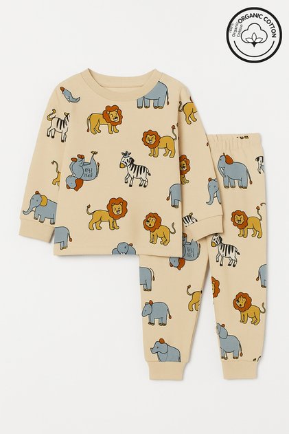 Children's 100% Cotton Interlock Pajama Set – Animal Print, Comfortable and Breathable