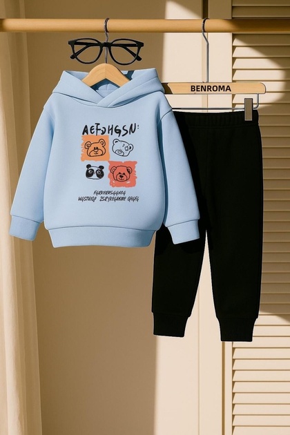 Aef Teddy Bear Printed 3 Thread Children's Tracksuit Set