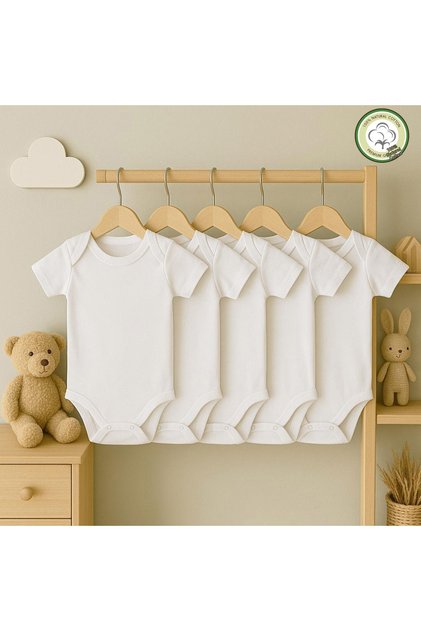 100% Cotton 5-Pack White Short Sleeve Bodysuit