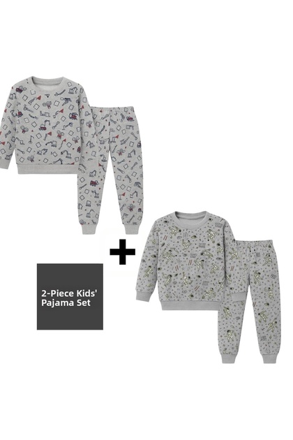 Boys' Pajama Set 2 Piece Set Space and Car Patterned Children's Pajama Set 100% Cotton and Comfortable