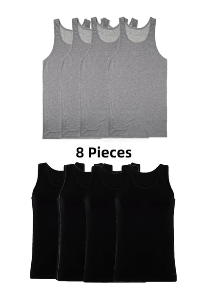 8 Pack Men's Undershirt Set Mixed Color (Grey Black) Cotton