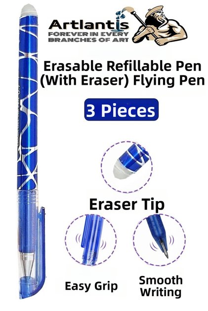 Blue Erasable Ballpoint Pen 3 Pieces Bia Erasable Gel Pilot Pen with Ink Easy to Erase