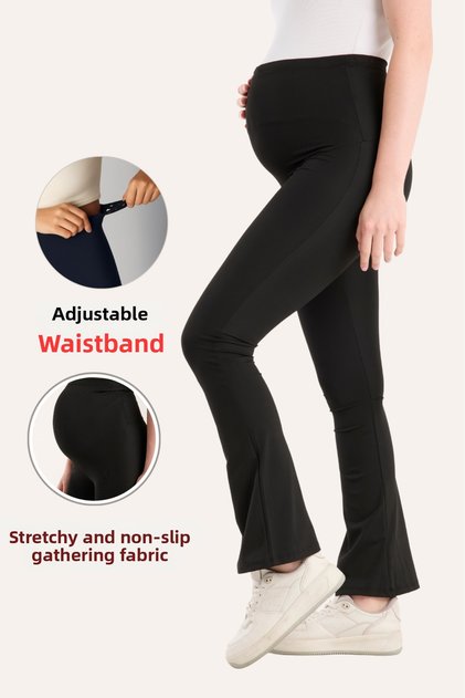 Spanish Leg Adjustable High Waist Stretchy Recovery and Firming Black Maternity Leggings