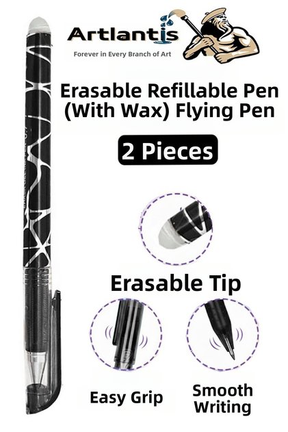 Black Erasable Ballpoint Pen 2 Pieces Bia Erasable Gel Pilot Pen with Ink Easy to Erase