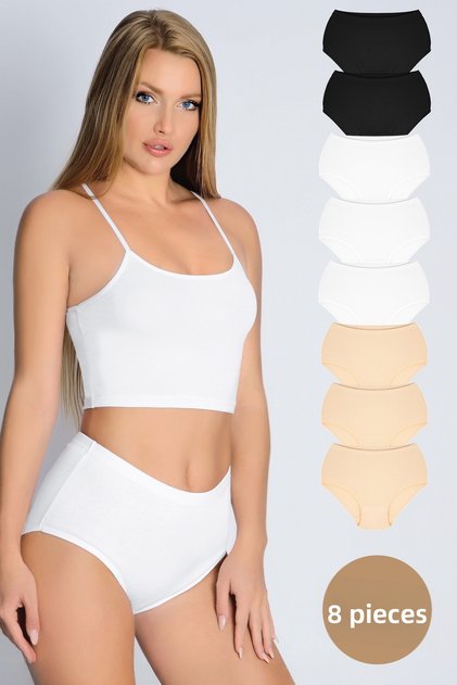 Women's Elastic High Waist Cotton Basic Bato Panties 8-Pack - Comfily