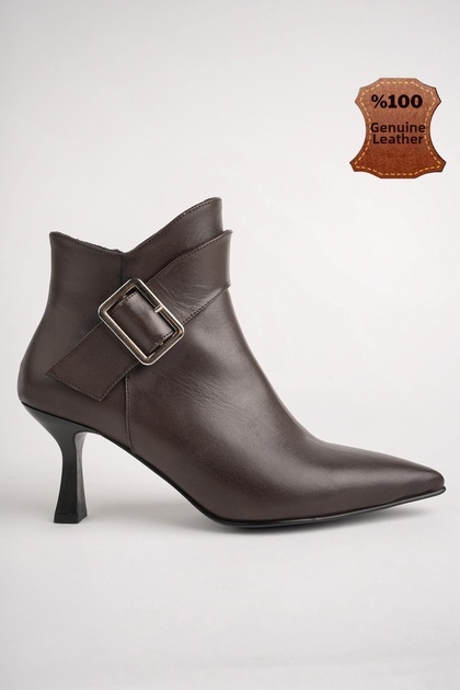 Monica Guaranteed Genuine Leather Belt and Buckle Detailed Zippered Thin Heeled Women's Boots
