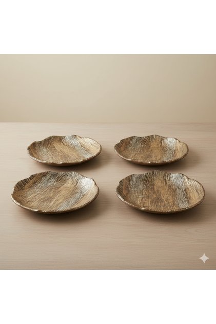 Melamine dessert plate set, 4 pieces, wood color, 16 cm