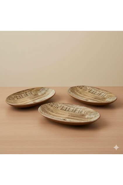 Melamine serving dish set, wood color, 3 pieces, 18 cm