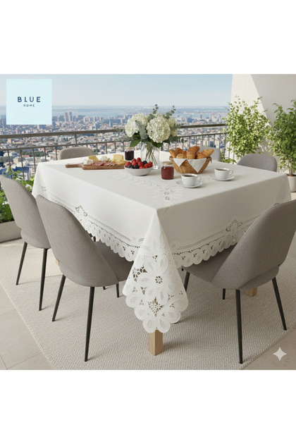 Pvc Oilcloth Lace Look Kitchen Table Cover with Cream Flower Motif 140 cm X 180 cm Cream