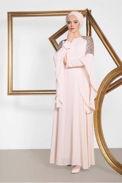 Sleeves Embroidered Evening Dress 4217