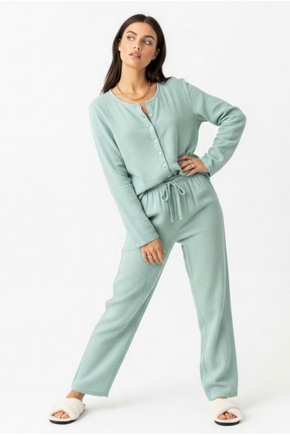 Women's Muslin Top and Bottom Pajama Set
