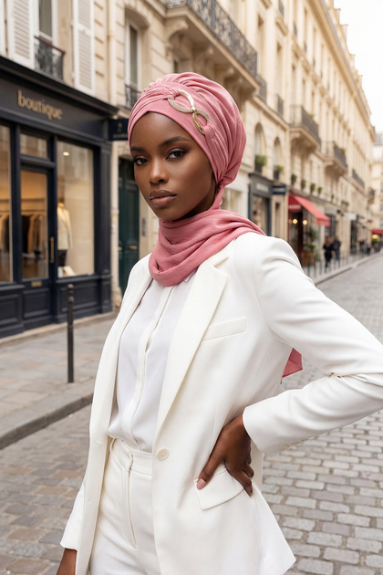 Stylish Ready-To-Wear Turban with Metal Accessories, Dark Pink, Ht-94