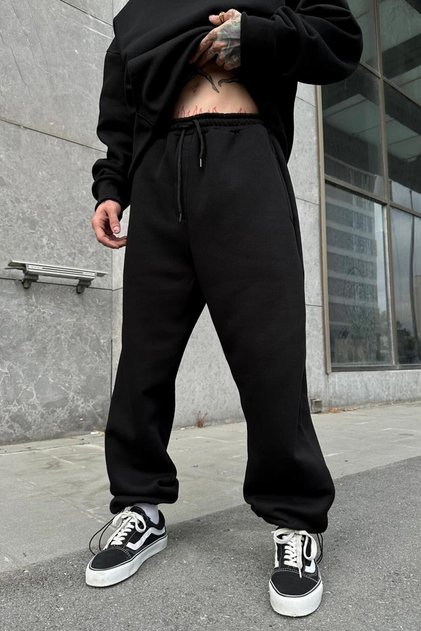 Unisex Oversize 3 Thread Ribbed Baggy Leg Sweatpants