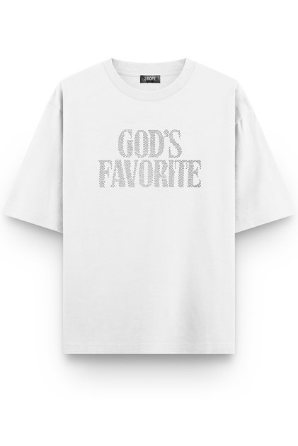 Tricou oversize cu imprimeu cu strasuri Gods Favorite Tricou alb