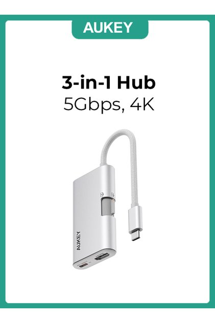 UH-CUH01 Silver TravelDok 3-in-1 USB Hub Adapter, 1xHDMI, , 100W PD, 5Gbps, 4K @ 60Hz,