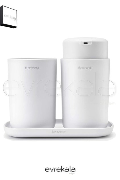 Evrekala Shop Sabunluk - Diş Fırçalık - Tepsi Banyo Seti 3 Parça New Series Beyaz