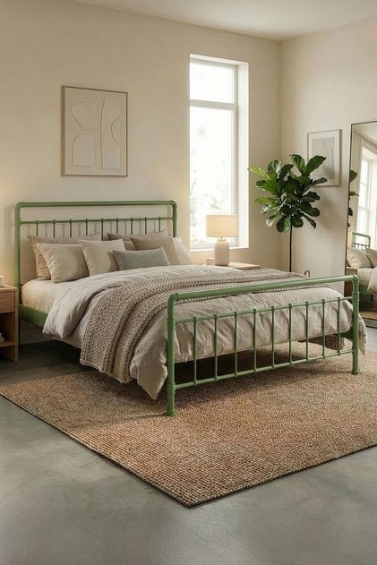 Odin Metal Karyola - Yeşil - Konik Geçme Konfor Destekli Latalı - 140x190/140x200/160x200/180x200
