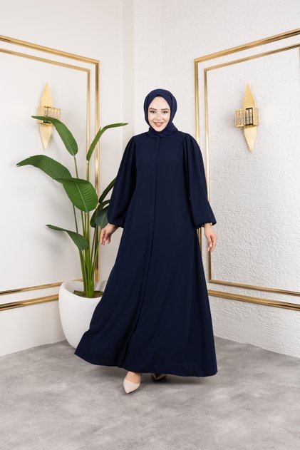 Medine İpeği Balon Kollu Düz Kesim Ferace Abaya – 4 Mevsim Şık Tesettür
