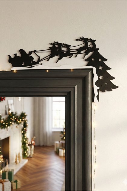 Santa Claus - Deer - Snow New Year Themed 2-Color Door Ornament