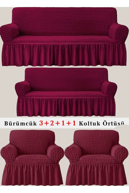 Bürümcük Koltuk Kanepe Örtüsü Takımı Lastikli Etekli 3+2+1+1 (standart)