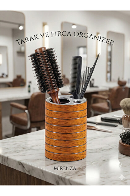 mirenza cosmetic Kuaför Tarak ve Fırça Düzenleyici Ahşap Desenli