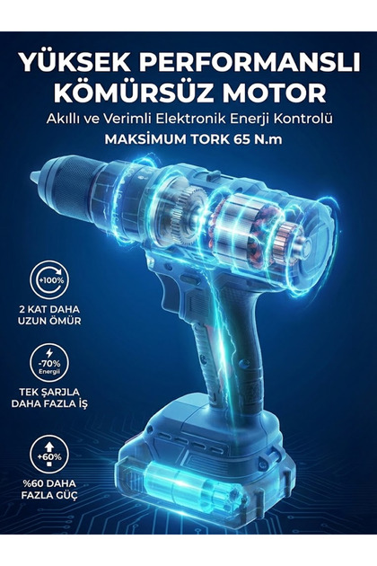 MAVLET 21V Kömürsüz Motor Çift Akü Çelik Mandren 65 Nm Tork